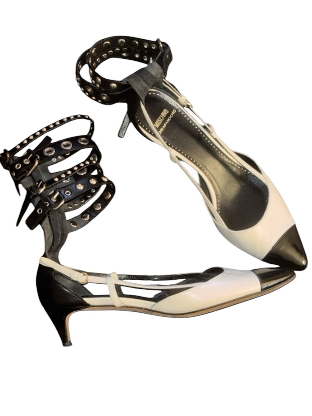 Moschino Studded  Ankle Straps Kitten Heels